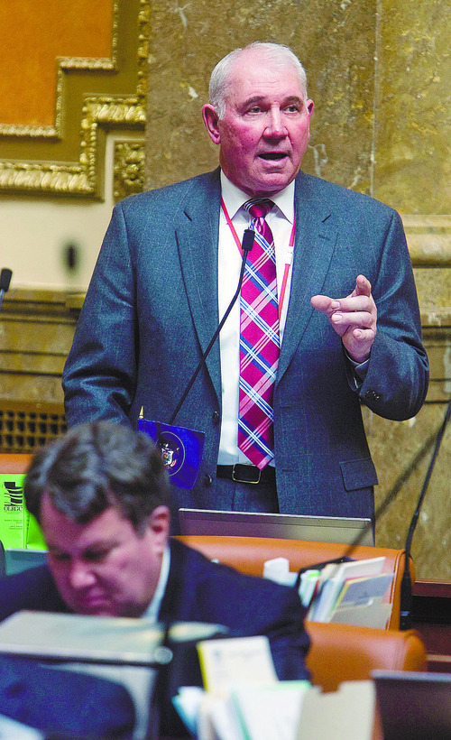 Al Hartmann   |  The Salt Lake Tribune 
Representative Bill Wright speaks on House Bill 116, the 
Guest Worker Program Act on the house floor Wednesday February 23.