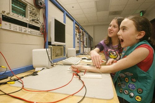 Tribune file photo

Girl scout, Sima Namin 11, works in the electrode lab at the UofU with Sabrine Bourija, 10,  Troop 2130,  as members of the Society of Women Engineers  instructed more than 150 Girl Scouts in grades 4-12 in engineering-related projects, including studying circuits, bridges and robots, as part of Girl Scout Engineering Day, Thursday, February 18, 2010