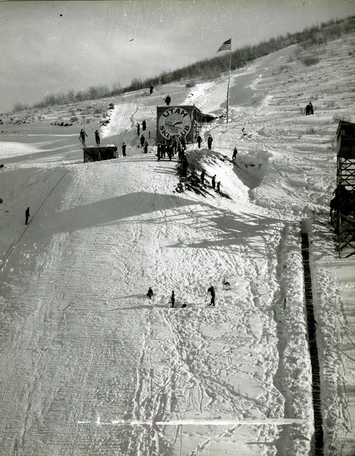 Tribune file photo

The large takeoff and small takeoff are seen at Ecker Hill, near Parley's Summit, in this photo from December 1937. The venue was a world class ski jumping venue and hosted a number of high profile competitions in the 1930s and 1940s.
