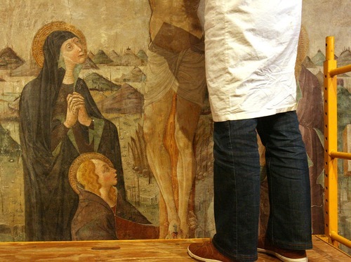 Leah Hogsten | The Salt Lake Tribune  
Catherine Fischer is restoring a 500-year-old fresco titled 
