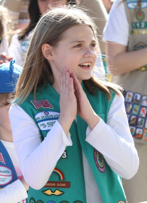 Rick Egan  | The Salt Lake Tribune 

Zoe Price, Midvale, joins more than 1,500 Girl Scouts, at the Capitol to celebrate the Girl Scouts' history by singing songs, performing a 