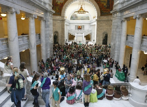 Rick Egan  | The Salt Lake Tribune 

More than 1,500 Girl Scouts, their families, friends, showed up at the Capitol to celebrate the Girl Scouts' history by singing songs, performing a 
