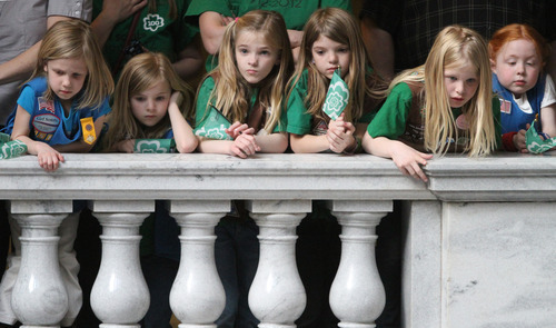 Rick Egan  | The Salt Lake Tribune
More than 1,500 Girl Scouts, their families, friends, showed up at the Capitol to celebrate the Girl Scouts' history by singing songs, performing a 