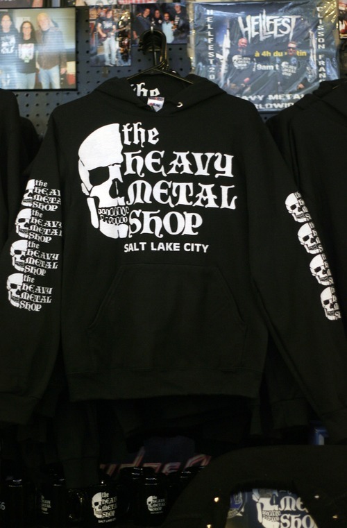 Kim Raff | The Salt Lake Tribune 
Heavy Metal Shop is celebrating its 25th anniversary this year, and biggest seller is its iconic skull t-shirt in the shop in Salt Lake City, Utah on March 14, 2012.