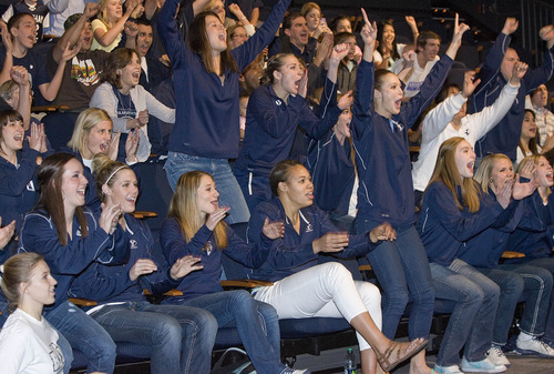 Paul Fraughton | The Salt Lake Tribune.
BYU's women's basketball team reacts to the announcement that they were selected as a number 10 seed to play  DePaul in the Des Moines Region of the NCAA Basketball Tournament. 
 Monday, March 12, 2012