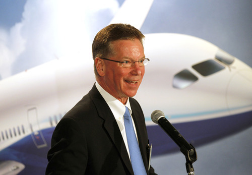 Al Hartmann  |  The Salt Lake Tribune
Ross Bogue, vice president and general manager for Boeing's commercial aircraft division, speaks to guests in Salt Lake City on Thursday March 15 to introduce the new Boeing 787 Dreamliner.