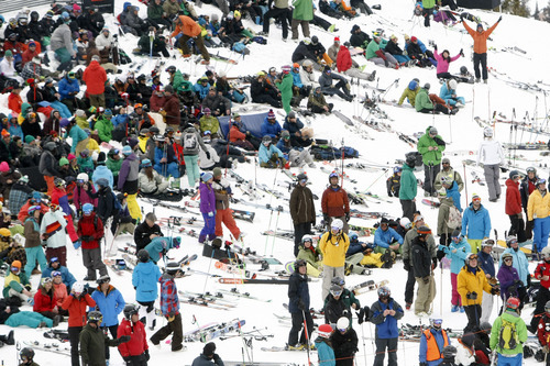 Chris Detrick  |  The Salt Lake Tribune
Spectators watch the North American Freeskiing Championships on Snowbird's North Baldy Saturday March 17, 2012.