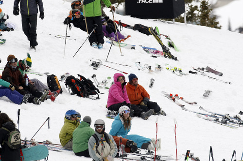 Chris Detrick  |  The Salt Lake Tribune
Spectators watch the North American Freeskiing Championships on Snowbird's North Baldy Saturday March 17, 2012.