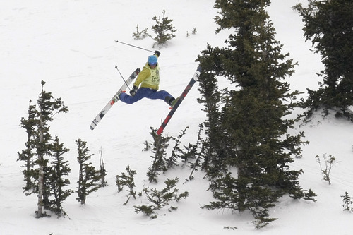 Chris Detrick  |  The Salt Lake Tribune
Dylan Crossman, of Snowbird, competes in the North American Freeskiing Championships on Snowbird's North Baldy Saturday March 17, 2012. Crossman finished in 21st place with a score of 60.67.