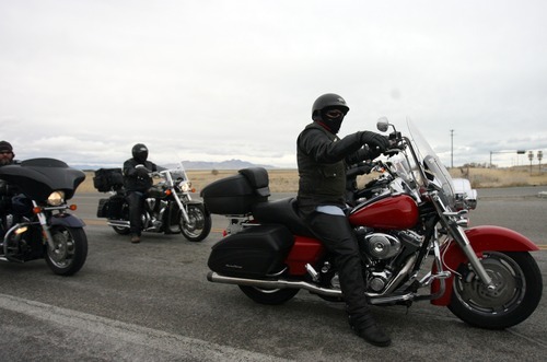 Kim Raff  |  The Salt Lake Tribune
Riders drive the final leg after making a pit stop Sunday at the Miller Motorsports Park in Grantsville during the 35th annual Polar Bear Ride to celebrate the 70th anniversary of the Salt Lake Motorcycle Club.