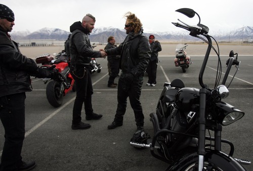 Kim Raff  |  The Salt Lake Tribune
Riders make a pit stop Sunday at the Miller Motorsports Park in Grantsville during the 35th annual Polar Bear Ride to celebrate the 70th anniversary of the Salt Lake Motorcycle Club.