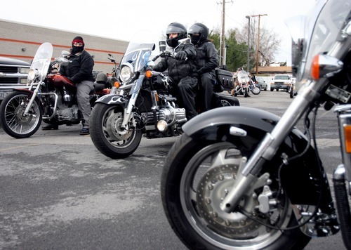 Kim Raff  |  The Salt Lake Tribune
Riders leave Harley-Davidson to begin the 35th annual Polar Bear Ride on Sunday celebrating the 70th anniversary of the Salt Lake Motorcycle Club.