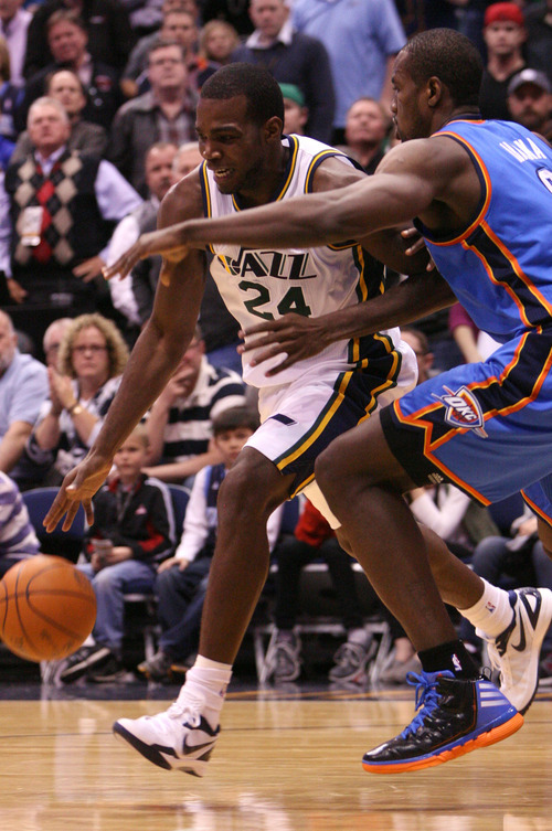 Leah Hogsten  |  The Salt Lake Tribune
The Jazz's Paul Millsap had 20 points for the game. Utah Jazz defeated Oklahoma City Thunder 97-90 Tuesday, March 20, 2012, at the Energy Solutions Arena in Salt Lake City, Utah .