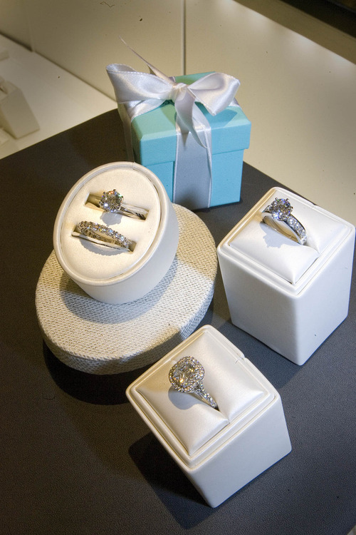 Paul Fraughton | The Salt Lake Tribune
Diamond engagement rings on display at the new Tiffany store opening in City Creek Center.