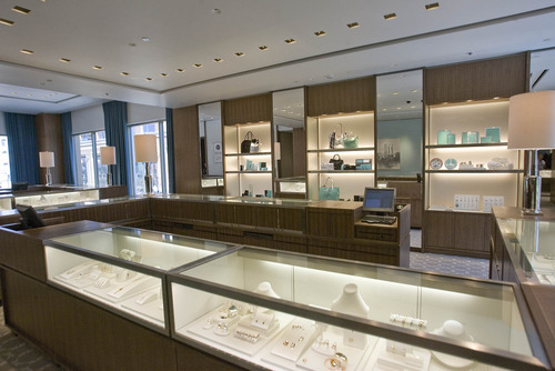 Paul Fraughton | The Salt Lake Tribune
Display cases filled with jewelry at the new Tiffany store opening in City Creek Center.