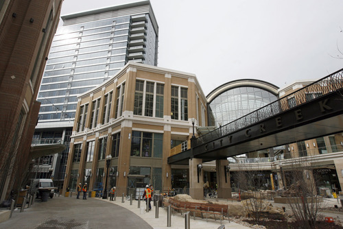 Francisco Kjolseth  |  The Salt Lake Tribune
The final touches are put on the new City Creek development downtown as crews scrable to meet the March 22 opening deadline just over a week away. March 13, 2012.