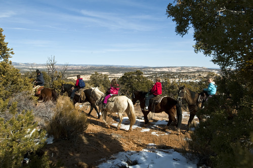 Chris Detrick  |  The Salt Lake Tribune
Horseback riders go along the trail to Rock Springs Point along the west edge of the Grand Staircase-Escalante National Monument on Saturday, Feb. 18, 2012.