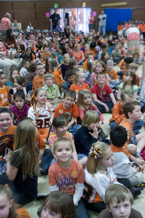 Paul Fraughton | The Salt Lake Tribune.
The multipurpose room at Liberty Elementary School in Murray, is packed with students participating in 