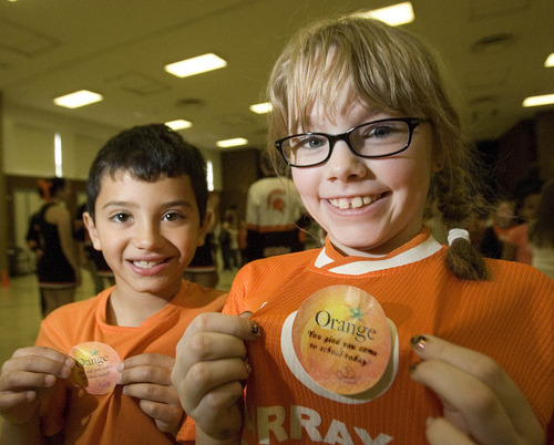 Paul Fraughton | The Salt Lake Tribune.
Cambrin Taylor and Madison Lundquist, second-graders at Liberty Elementary School in Murray, show off their 