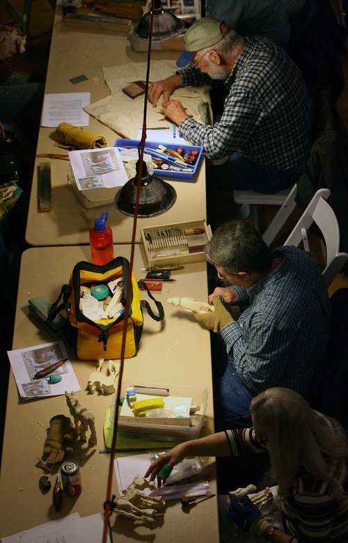 Steve Griffin  |  The Salt Lake Tribune
Members of the Great Salt Lake Woodcarvers Club work on their carvings during their weekly meeting in the Activity Barn at Wheeler Farm in Murray last month.