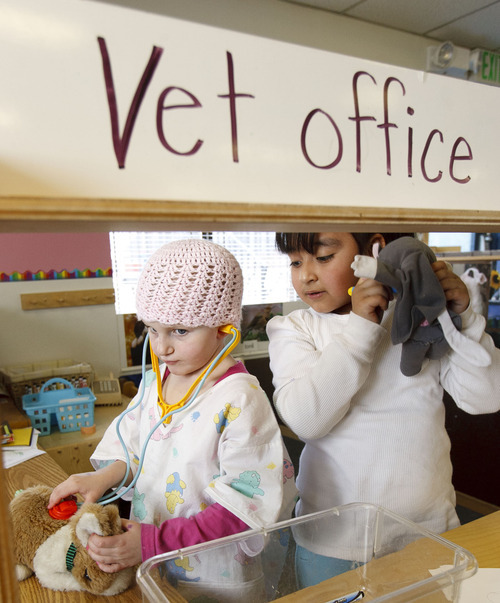 Trent Nelson  |  The Salt Lake Tribune
Children play vet at the Early Learning Center preschool at the Granite School District.