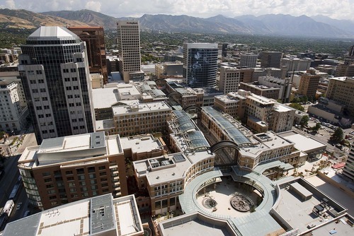 Trent Nelson  |  The Salt Lake Tribune
The view from a penthouse on the 28th floor of the Promontory building, looking down into City Creek Center in downtown Salt Lake City, Utah, on Sept. 15, 2011.