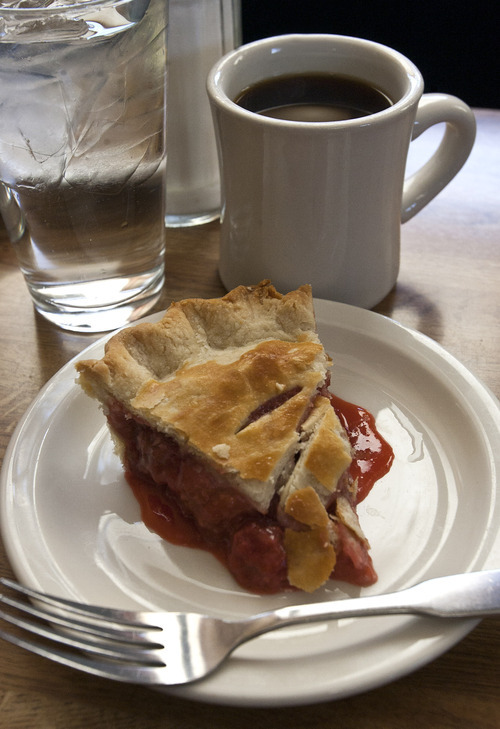 Leah Hogsten  |  The Salt Lake Tribune
Strawberry Rhubarb Pie @ $3.29 and a cup of Joe for $1.89 at a grand total of $5.18. 
Jeff Masten, owner of the bustling Left Fork Grill in Salt Lake City,  March 20, 2012, in Salt Lake City, Utah.  Restaurant patrons in 27 of Utah's 29 counties pay an extra one percent on their bills, under the state's restaurant tax.