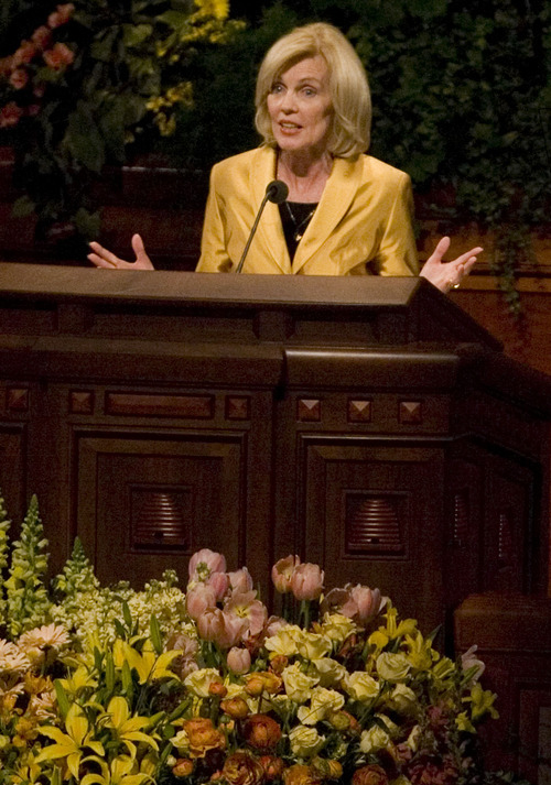 Young woman general president Elaine S. Dalton address the audience during the General Young Women's meeting Saturday, March 28, 2009 at the LDS Conference Center in Salt Lake City. Approximately 16,000 attended the General Young Women's meeting that had the theme for young women to be virtuous. Jim Urquhart/The Salt Lake Tribune; 3/28/09