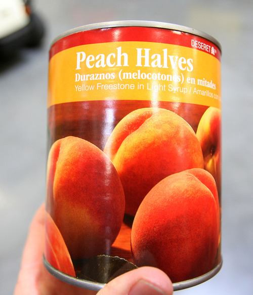 Steve Griffin  |  The Salt Lake Tribune
Peaches that were canned by the LDS Church are stored at the new Bishops' Central Storehouse Salt Lake City on Tuesday, March 6, 2012.