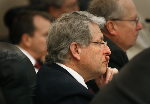 Scott Sommerdorf  |  The Salt Lake Tribune             
Members of the Utah Rural Caucus, including Rep. R. Curt Webb, R-Logan, center, and Rep. Mike Noel, R-Kanab, right, listen to former lobbyist Jack Abramoff Feb. 24, 2012.