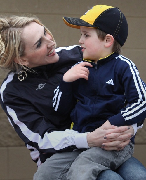Rick Egan  | The Salt Lake Tribune 

Jennafer Jeppsen, with her 4-year-old son, Crew Jeppsen at the baseball park in South Jordan, Wednesday, March 28, 2012. Crew has autism.