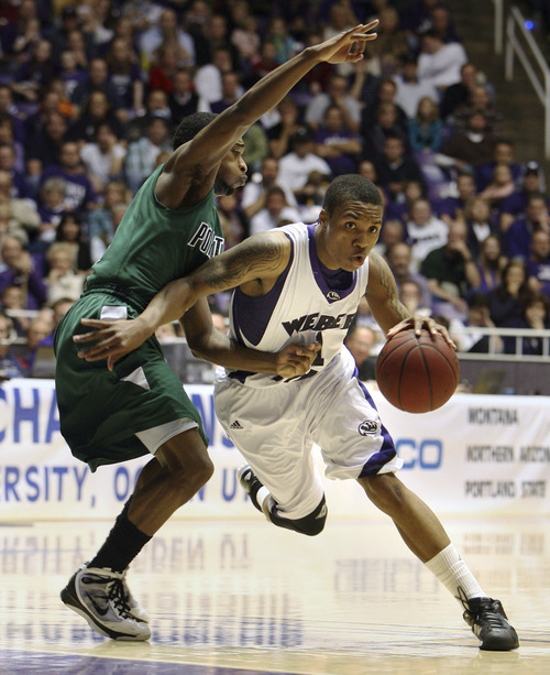 Steve Griffin  |  Tribune file photo
Weber State's Damian Lillard drives past Portland State's Melvin Jones during semifinal game of the Big Sky Tournament at the Dee Events Center in Ogden in 2010.