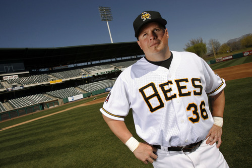 Francisco Kjolseth  |  The Salt Lake Tribune
Paul McAnulty will soon begin his season with Salt Lake Bees as he attends media day on Tuesday, April 3, 2012 at Spring Mobile Ballpark.
