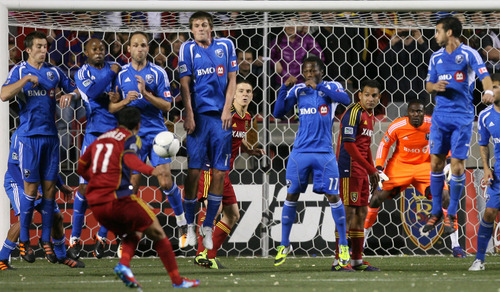 Steve Griffin/The Salt Lake Tribune


Montreal forms a wall as RSL's Javier Morales fires a penalty kick at the goal during second half action of the RSL versus Montreal soccer game at Rio Tinto Stadium in Sandy Wednesday April 4, 2012.