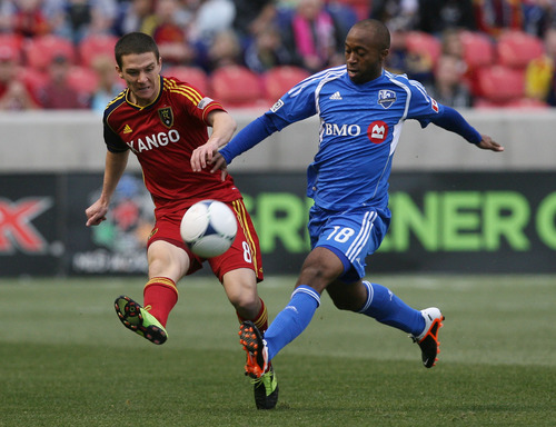 Steve Griffin/The Salt Lake Tribune


RSL's Will Johnson battles Montreal's Collen Warner for the ball during the RSL versus Montreal soccer game at Rio Tinto Stadium in Sandy Wednesday April 4, 2012.
