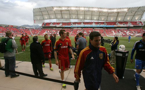 Steve Griffin/The Salt Lake Tribune


Real Salt Lake players leave the field after warming-up prior to the start of the RSL versus Montreal soccer game at Rio Tinto Stadium in Sandy Wednesday April 4, 2012.