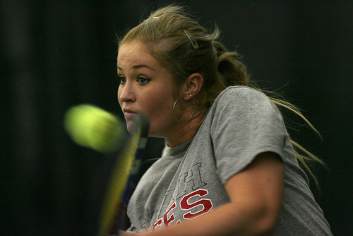 Kim Raff | The Salt Lake Tribune
Natasha Smith practices with the University of Utah team at the Eccles Tennis Center in Salt Lake City, Utah on April 1, 2012.  She was one of the best junior players in the country until drug and alcohol and behavioral troubles.