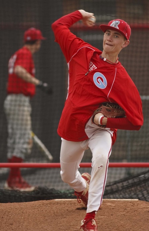 Leah Hogsten  |  The Salt Lake Tribune
Granger High School pitcher Dylan Haslam, Tuesday April 11, 2012.
