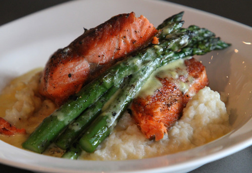 Rick Egan  | The Salt Lake Tribune 
Opened in May 2011, Eatery 1025 in Bountiful highlights new American tastes of local, sustainable products with a nod to vegetarian, vegan and gluten-free fare. Pictured, seared sockeye salmon over cauliflower mashers with asparagus.