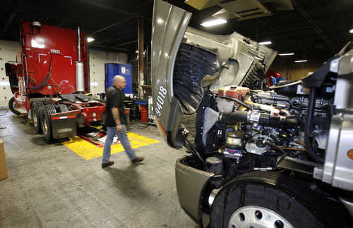 Steve Griffin  |  Tribune file photo
Freightliner trucks get serviced in the England trucking garage in 2009. The American Legislative Exchange Council said Utah's nonfarm employment in such sectors as transportation, high-tech, manufacturing and tourism grew 11.3 over the past decade, fifth-fastest in the U.S.