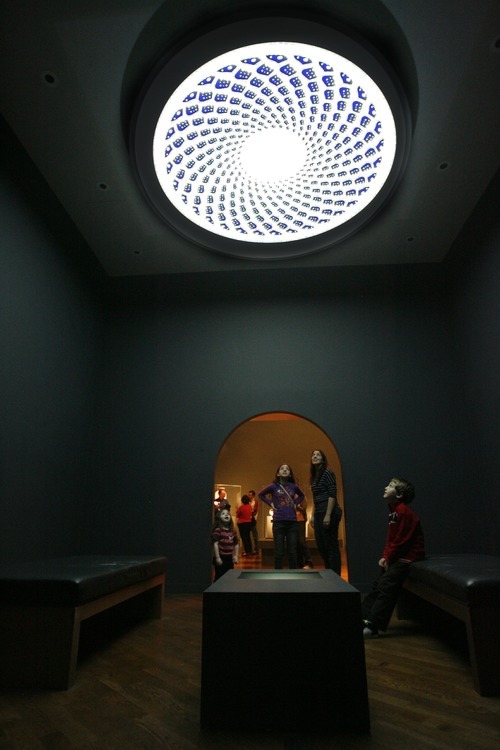 Rick Egan  | The Salt Lake Tribune 

Changing patterns are project in a domed room, at he Islamic Art Exhibit, at the Brigham Young University Museum of Art.