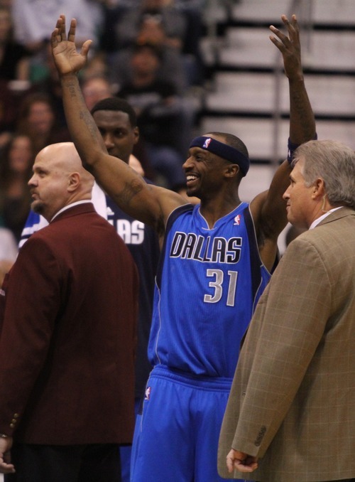 Rick Egan  | The Salt Lake Tribune 

Dallas Mavericks shooting guard Jason Terry (31) taunts the crowd as they chant 