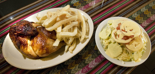 Paul Fraughton | The Salt Lake Tribune
Pollo A La Brasa, served with french fries and a salad, at El Rocoto, a Peruvian restaurant in West Valley City.