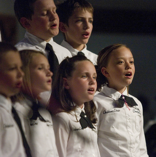 Paul Fraughton | The Salt Lake Tribune.
The Clearfield Children's Choir performs at  the Community Choir's Spring concert at The Clearfield Community Church.
 Monday, April 16, 2012