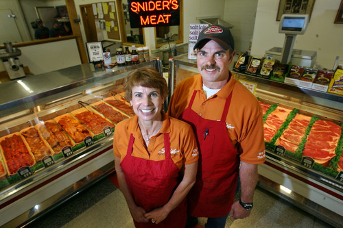 Steve Griffin/The Salt Lake Tribune


Will Wilson, a fifth-generation meat cutter, with his wife Amy Miller in their Snider's Brothers Meats store in Holladay, Utah Thursday April 12, 2012. The WIlson's have run the store since it opened in 1992.