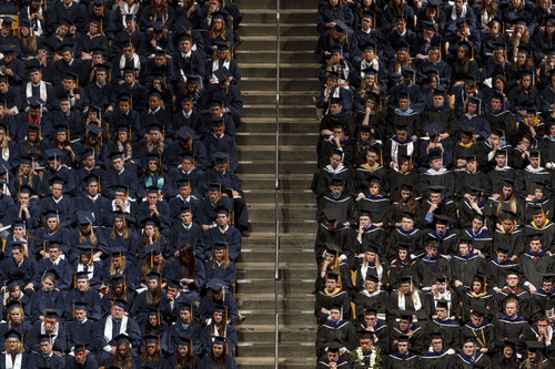 Trent Nelson  |  The Salt Lake Tribune
BYU conferred almost 6,000 degrees in a ceremony Thursday at the Marriott Center in Provo.