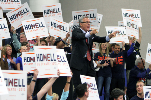 Francisco Kjolseth  |  The Salt Lake Tribune
Senate candidate Scott Howell gets fired up during his nominating speech Saturday at the state Democratic convention. Howell, a former state senator, won the nomination by defeating businessman Pete Ashdown. The newly minted nominee will face the winner of a June 26 Republican primary between Sen. Orrin Hatch and former state Sen. Dan Liljenquist.