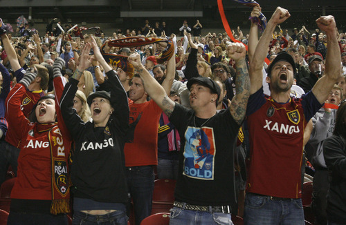 Rick Egan   |  The Salt Lake Tribune

Real Soccer fans cheer as Javier Morales scores a second goal late in the game for Real Salt Lake, Saturday, October 16, 2010.