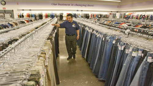 Paul Fraughton | The Salt Lake Tribune.
Store manager Jose Velasco at Utah's newest thrift store, which sells new and used good. The store opens on April 26th.
 Tuesday, April 24, 2012