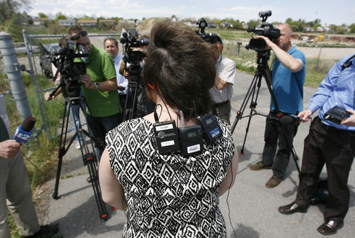 Francisco Kjolseth  |  The Salt Lake Tribune
With multiple microphones attached to her, Denice Graham, the Utah Department of Transportation employee who was reinstated after her wrongful termination in the wake of an Interstate 15 contracting scandal, speaks to the media on Tuesday, April 24, 2012. Graham, who returned to work on April 2 after a judge ruled her termination was inappropriate and ordered that she be reinstated, is negotiating with UDOT over more that $67,000 in back pay.